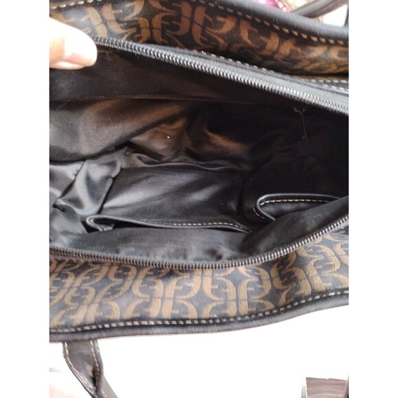 FOSSIL Signature Jacquard‎ Black Brown Leather Trim Satchel Purse - Picture 6 of 6